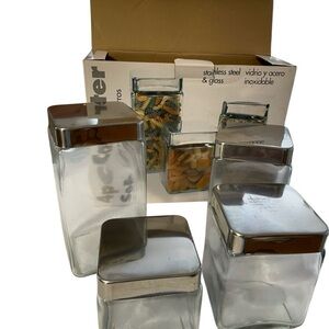 Alco Industries Vintage 4 Piece Stainless Steel and Glass Canister Set, MCM